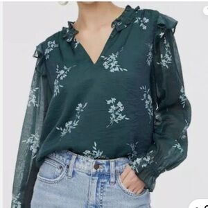 Jcrew NEW Floral Green Blouse with Ruffle Details. A1